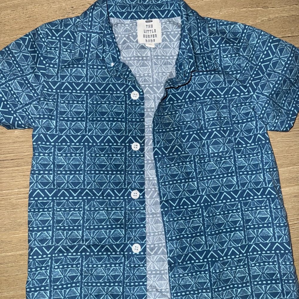 The Little Dapper Blue Patterned Kids Button Down Shirt